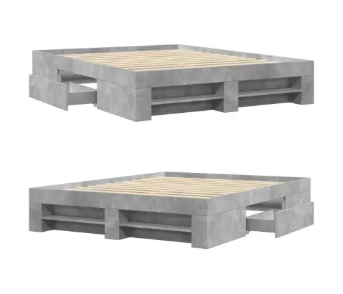 Gultas Rāmis, Betona Pelēks, 150X200 Cm, Inženierijas Koks Vidaxl