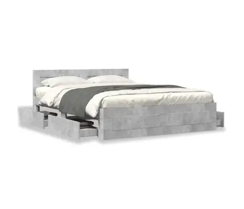 Gultas Rāmis Ar Galvgali, Pelēks, 160X200 Cm, Inženierijas Koks Vidaxl