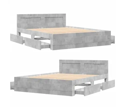 Gultas Rāmis Ar Galvgali, Pelēks, 160X200 Cm, Inženierijas Koks Vidaxl
