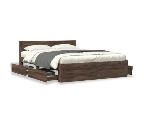 Gultas Rāmis Ar Galvgali, Brūns, 160X200 Cm, Inženierijas Koks Vidaxl