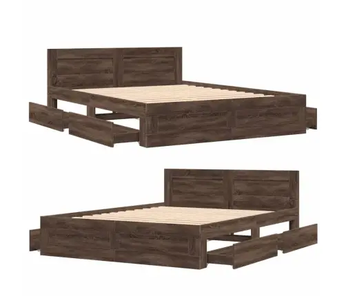 Gultas Rāmis Ar Galvgali, Brūns, 160X200 Cm, Inženierijas Koks Vidaxl