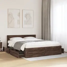 Gultas Rāmis Ar Galvgali, Brūns, 160X200 Cm, Inženierijas Koks Vidaxl
