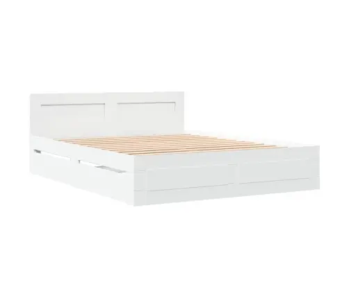 Gultas Rāmis Ar Galvgali, Balts, 150X200 Cm, Inženierijas Koks Vidaxl