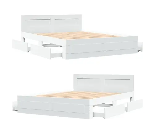 Gultas Rāmis Ar Galvgali, Balts, 150X200 Cm, Inženierijas Koks Vidaxl