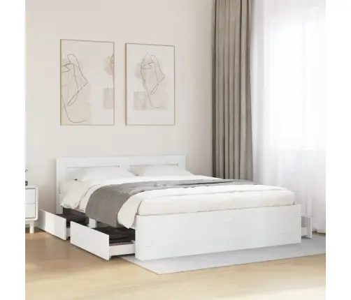 Gultas Rāmis Ar Galvgali, Balts, 150X200 Cm, Inženierijas Koks Vidaxl