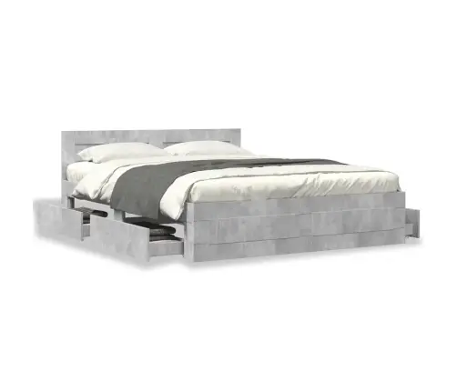 Gultas Rāmis Ar Galvgali, Pelēks, 150X200 Cm, Inženierijas Koks Vidaxl