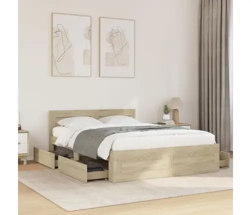 Gultas Rāmis Ar Galvgali, Ozolkoka Krāsā, 140X200 Cm Vidaxl