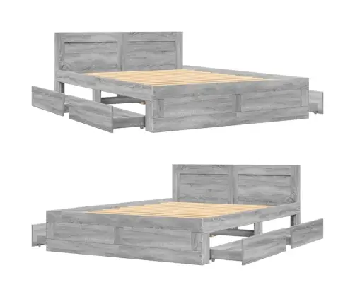 Gultas Rāmis Ar Galvgali, Pelēka Ozolkoka, 140X200 Cm Vidaxl