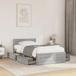 Gultas Rāmis Ar Galvgali, Pelēks, 75X190 Cm, Inženierijas Koks Vidaxl