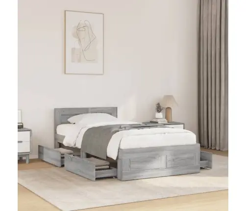 Gultas Rāmis Ar Galvgali, Pelēks, 75X190 Cm, Inženierijas Koks Vidaxl