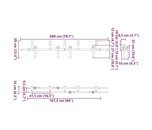 Bīdāmo Durvju Sistēma, 200 Cm, Melns Tērauds Vidaxl