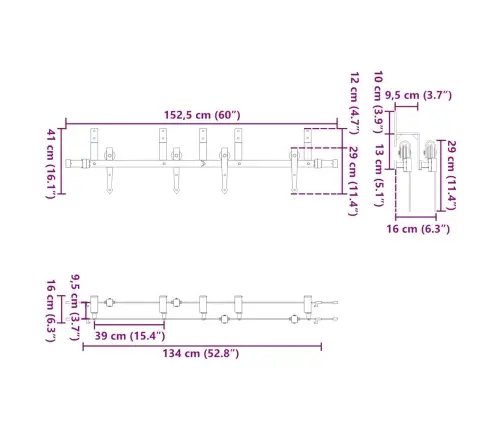 Bīdāmo Durvju Sistēma, 152,5 Cm, Melns Tērauds Vidaxl