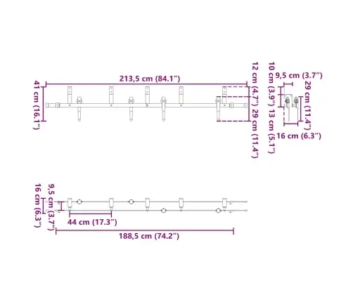 Bīdāmo Durvju Sistēma, 213,5 Cm, Melns Tērauds Vidaxl