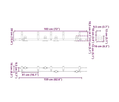 Bīdāmo Durvju Sistēma, 183 Cm, Melns Tērauds Vidaxl