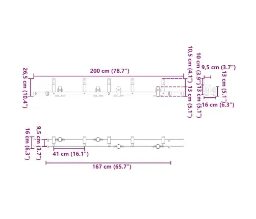 Bīdāmo Durvju Sistēma, 200 Cm, Melns Tērauds Vidaxl