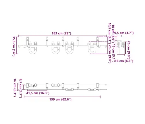 Stumdomų Durų Įrangos Rinkinys, Juodos Spalvos, 183 cm Plienas