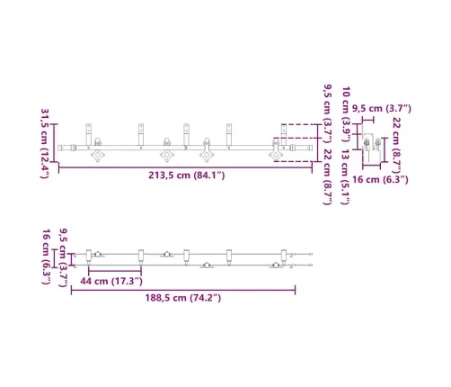 Bīdāmo Durvju Sistēma, 213,5 Cm, Melns Tērauds Vidaxl