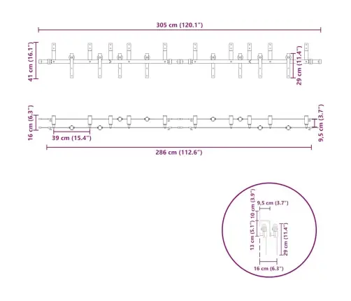 Bīdāmo Durvju Sistēma, 305 Cm, Melns Tērauds Vidaxl