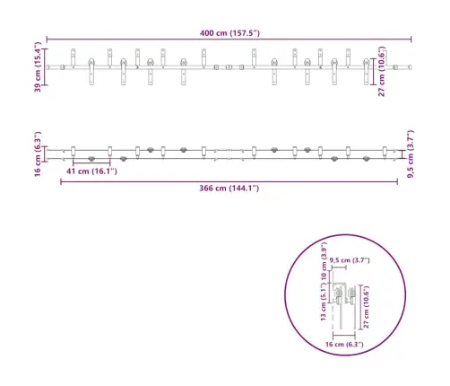 Bīdāmo Durvju Sistēma, 400 Cm, Melns Tērauds Vidaxl