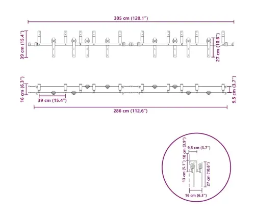 Bīdāmo Durvju Sistēma, 305 Cm, Melns Tērauds Vidaxl