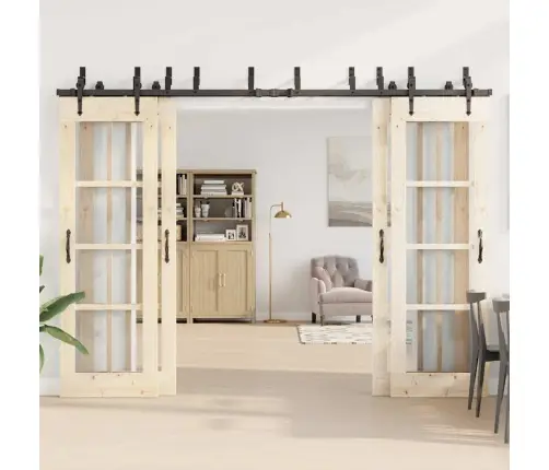 Bīdāmo Durvju Sistēma, 305 Cm, Melns Tērauds Vidaxl