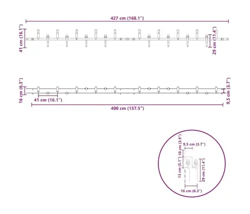 Bīdāmo Durvju Sistēma, 427 Cm, Melns Tērauds Vidaxl