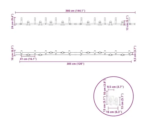 Bīdāmo Durvju Sistēma, 366 Cm, Melns Tērauds Vidaxl