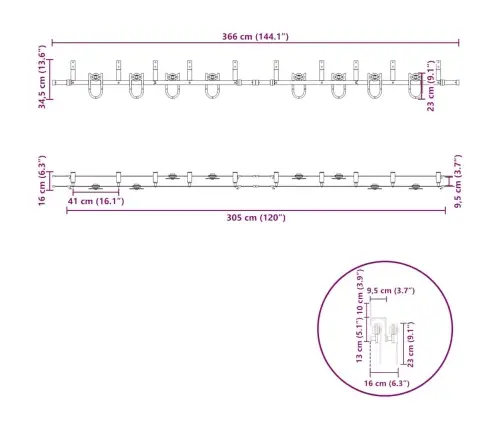 Bīdāmo Durvju Sistēma, 366 Cm, Melns Tērauds Vidaxl