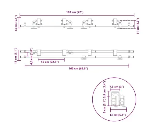 Bīdāmo Durvju Sistēma, 183 Cm, Nerūsējošs Tērauds Vidaxl