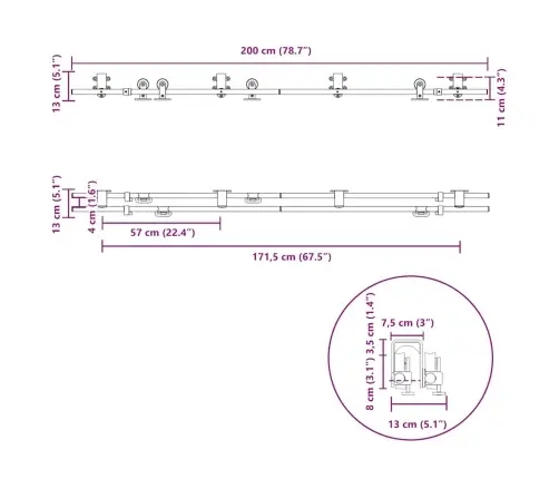 Bīdāmo Durvju Sistēma, 200 Cm, Nerūsējošs Tērauds Vidaxl