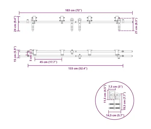 Stumdomų Durų Įrangos Rinkinys, Sidabr., 183cm Nerūd. Plien.