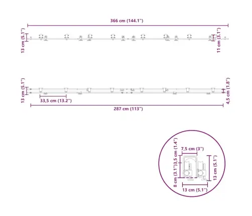 Bīdāmo Durvju Sistēma, 366 Cm, Nerūsējošs Tērauds Vidaxl