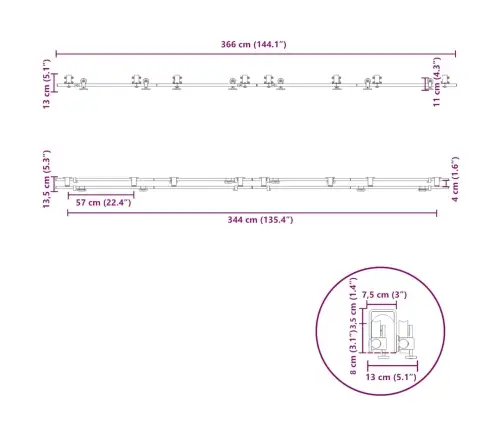Bīdāmo Durvju Sistēma, 366 Cm, Nerūsējošs Tērauds Vidaxl