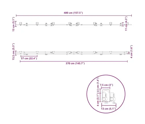 Liuguksetarvikute Komplekt, 400 cm Roostevaba Teras, Hõbedane