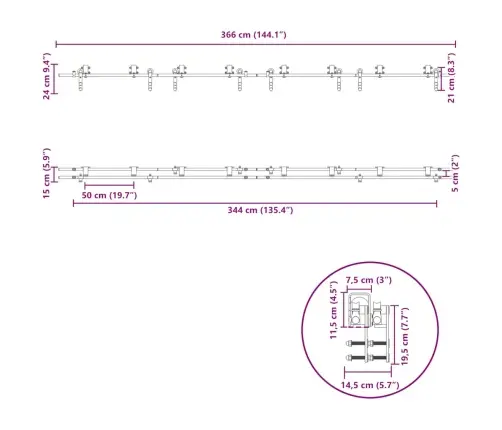 Stumdomų Durų Įrangos Rinkinys, Sidabr., 366cm Nerūd. Plien.