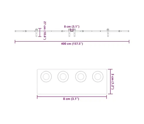 Bīdāmo Durvju Sistēma, 400 Cm, Melns Tērauds Vidaxl