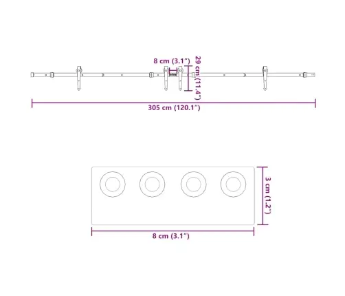Liugukse Tarvikute Komplekt 305 Cm Terasest, Must
