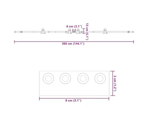 Bīdāmo Durvju Sistēma, 366 Cm, Melns Tērauds Vidaxl