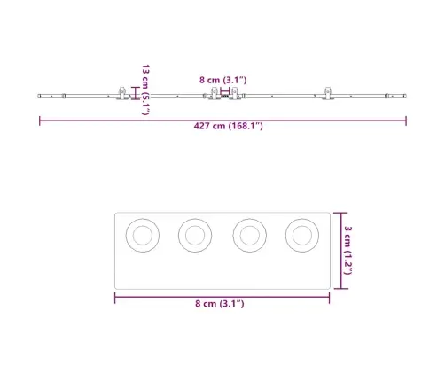 Bīdāmo Durvju Sistēma, 427 Cm, Melns Tērauds Vidaxl