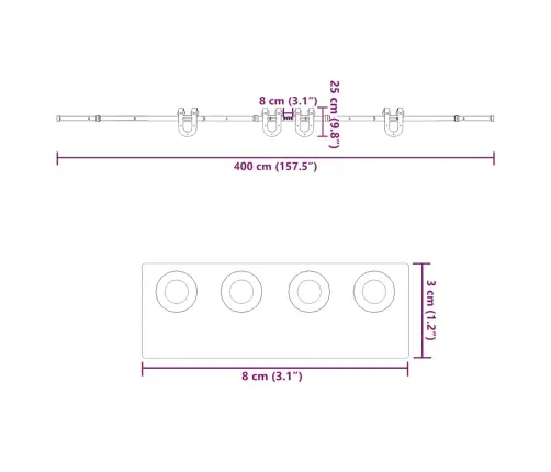 Bīdāmo Durvju Sistēma, 400 Cm, Melns Tērauds Vidaxl