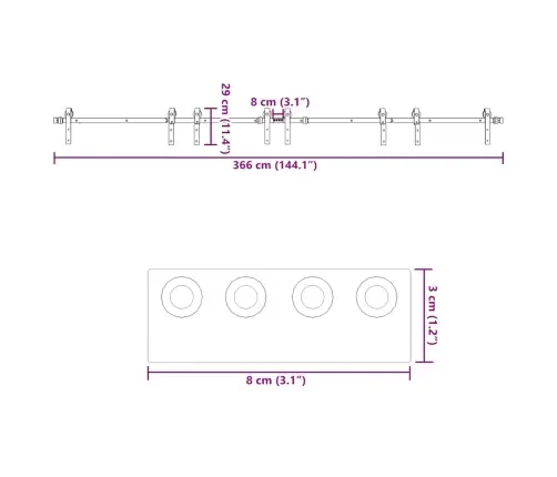 Bīdāmo Durvju Sistēma, 366 Cm, Melns Tērauds Vidaxl