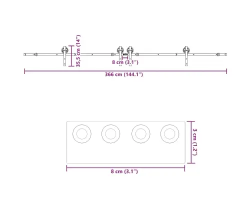 Bīdāmo Durvju Sistēma, 366 Cm, Melns Tērauds Vidaxl