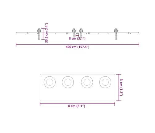 Stumdomų Durų Įrangos Rinkinys, Juodos Sp., 400 cm Plienas