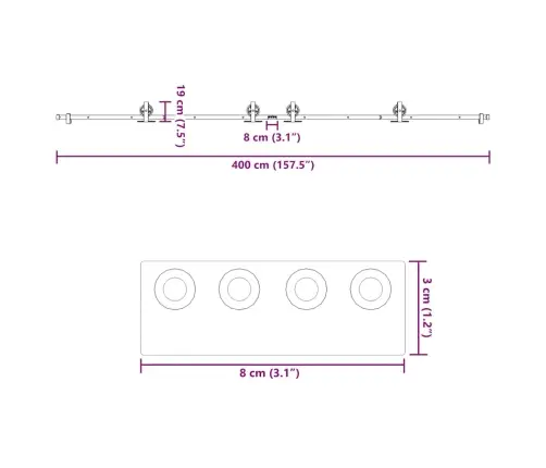Bīdāmo Durvju Sistēma, 400 Cm, Melns Tērauds Vidaxl
