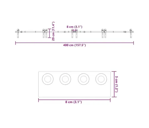 Bīdāmo Durvju Sistēma, 400 Cm, Melns Tērauds Vidaxl