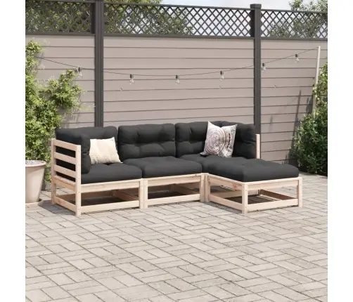 4-Daļīgs Dārza Dīvāna Komplekts Ar Matračiem, Priedes Koks Vidaxl