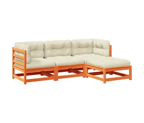 4-Daļīgs Dārza Dīvānu Komplekts, Matrači, Brūns Priedes Koks Vidaxl