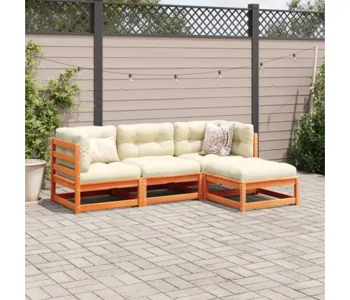 4-Daļīgs Dārza Dīvānu Komplekts, Matrači, Brūns Priedes Koks Vidaxl