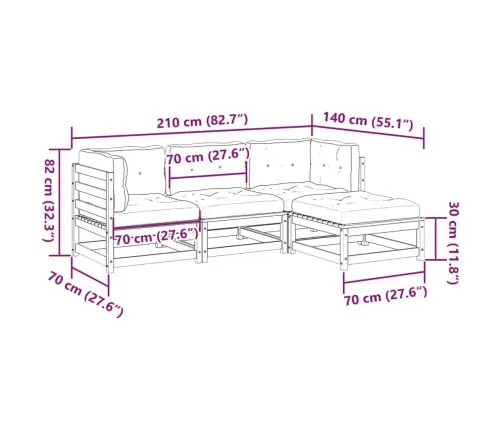 4-Daļīgs Dārza Dīvānu Komplekts, Matrači, Brūns Priedes Koks Vidaxl