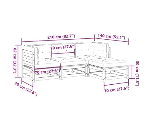 4-Daļīgs Dārza Dīvānu Komplekts, Matrači, Egles Masīvkoks Vidaxl